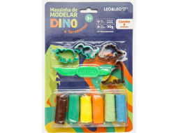 KIT MASSA DE MODELAR DINO BLISTER C/6CORES + 5 MOLDES