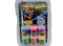 KIT ROSTINHO PINTADO 15ML FLUOR C/6CORES + PINCEL + GLITTER